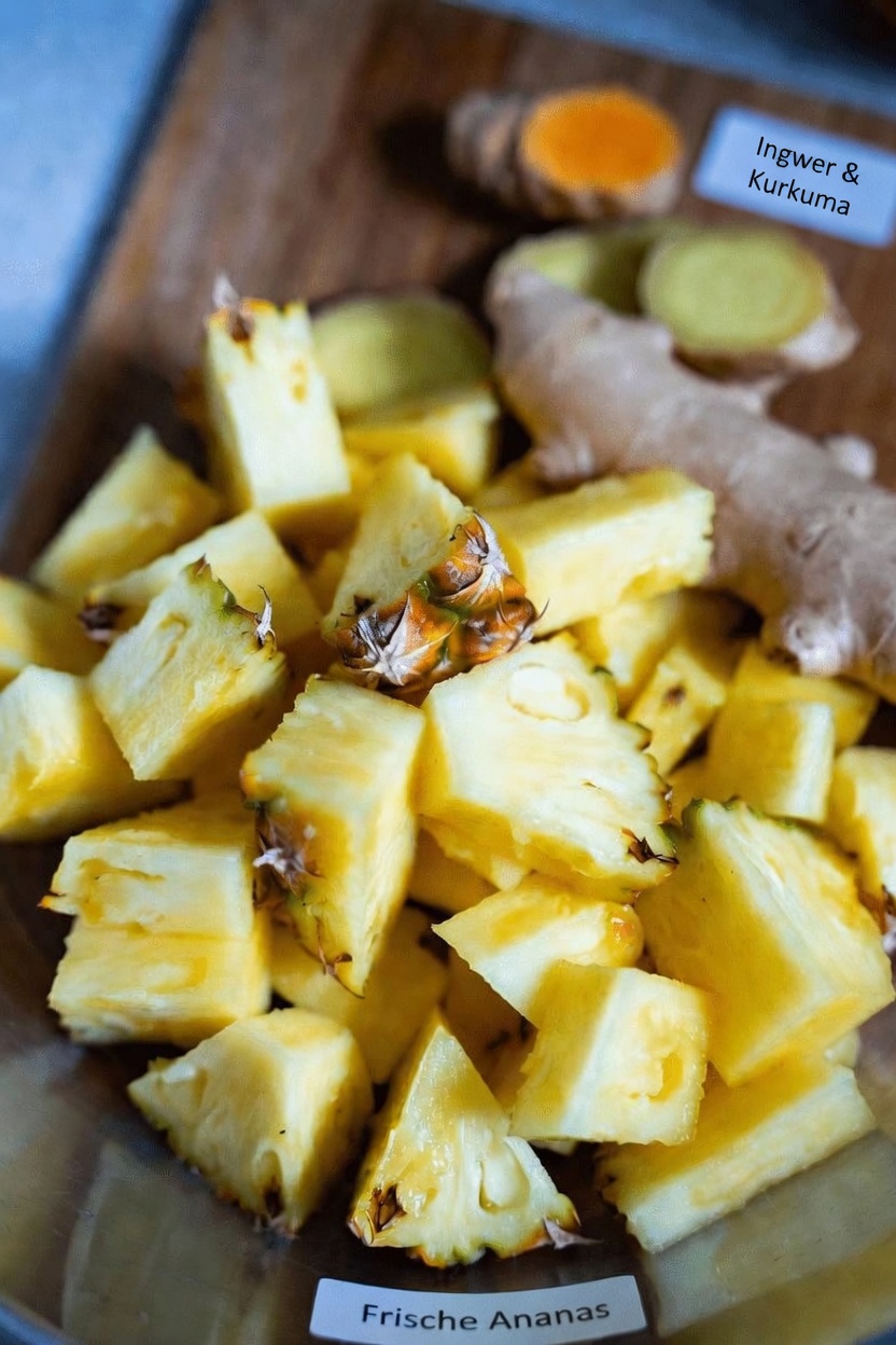 Entdecke dieses einfache Rezept für ein Getränk mit Ananas, Ingwer und Kurkuma zur Unterstützung deiner nächtlichen Nieren-Wellness-Routine