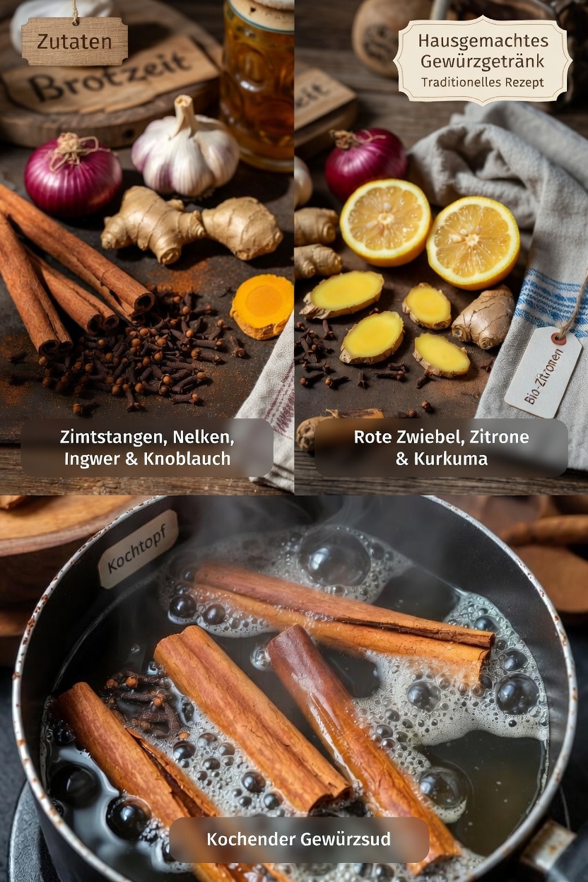Einfache selbstgemachte Kräuterinfusion: Zimt, Nelken, Knoblauch, Ingwer, Zitrone und Zwiebel zusammen entdecken