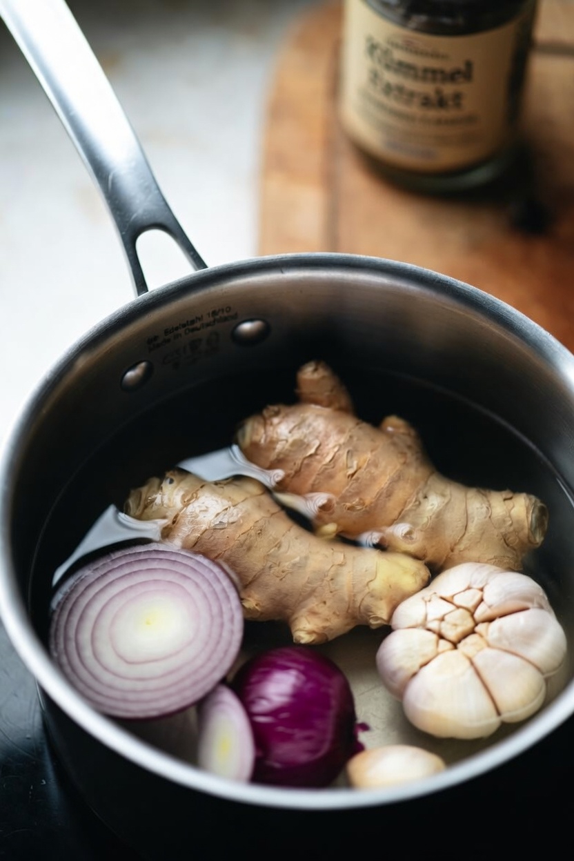 Das Rezept für Morgen- und Nach-dem-Abendessen-Tee mit Ingwer, Kurkuma, Zwiebel, Knoblauch, Zimt und Guavenblatt