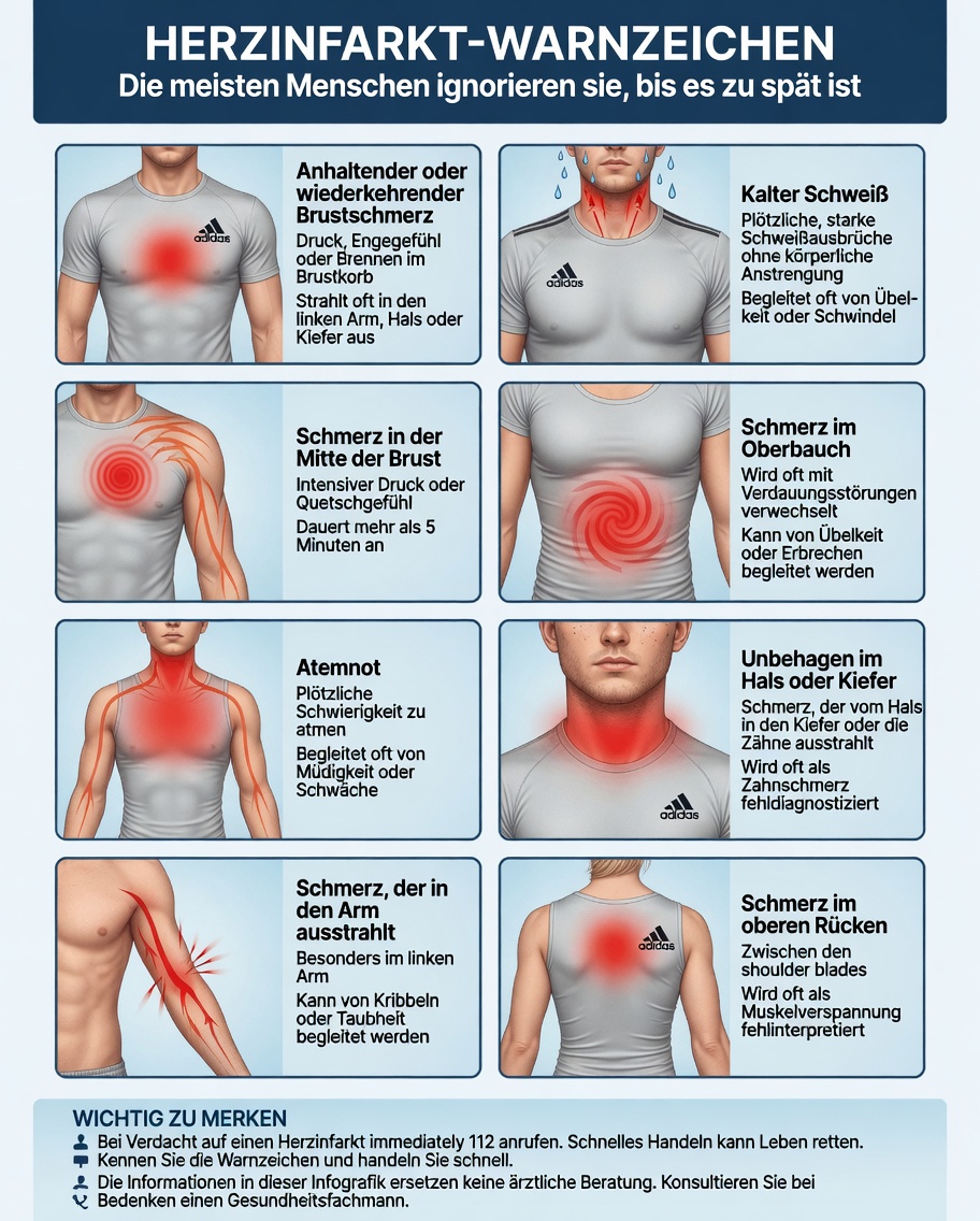 7 wichtige Warnzeichen, die Ihr Körper Ihnen möglicherweise Wochen vor einem Herzinfarkt sendet