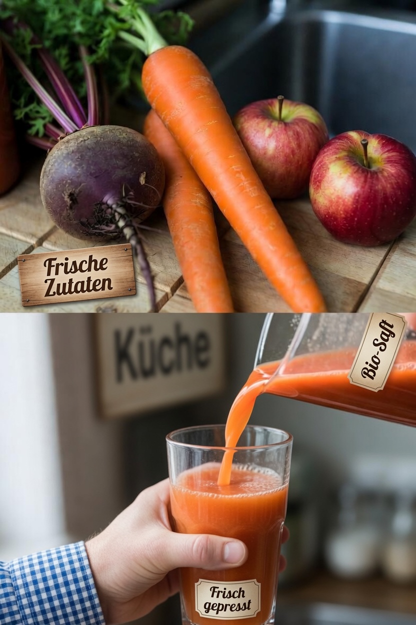 Wie man Karotten-, Rote-Bete- und Apfelsaft zubereitet: Ein einfaches Rezept für Ihre Wellness-Routine