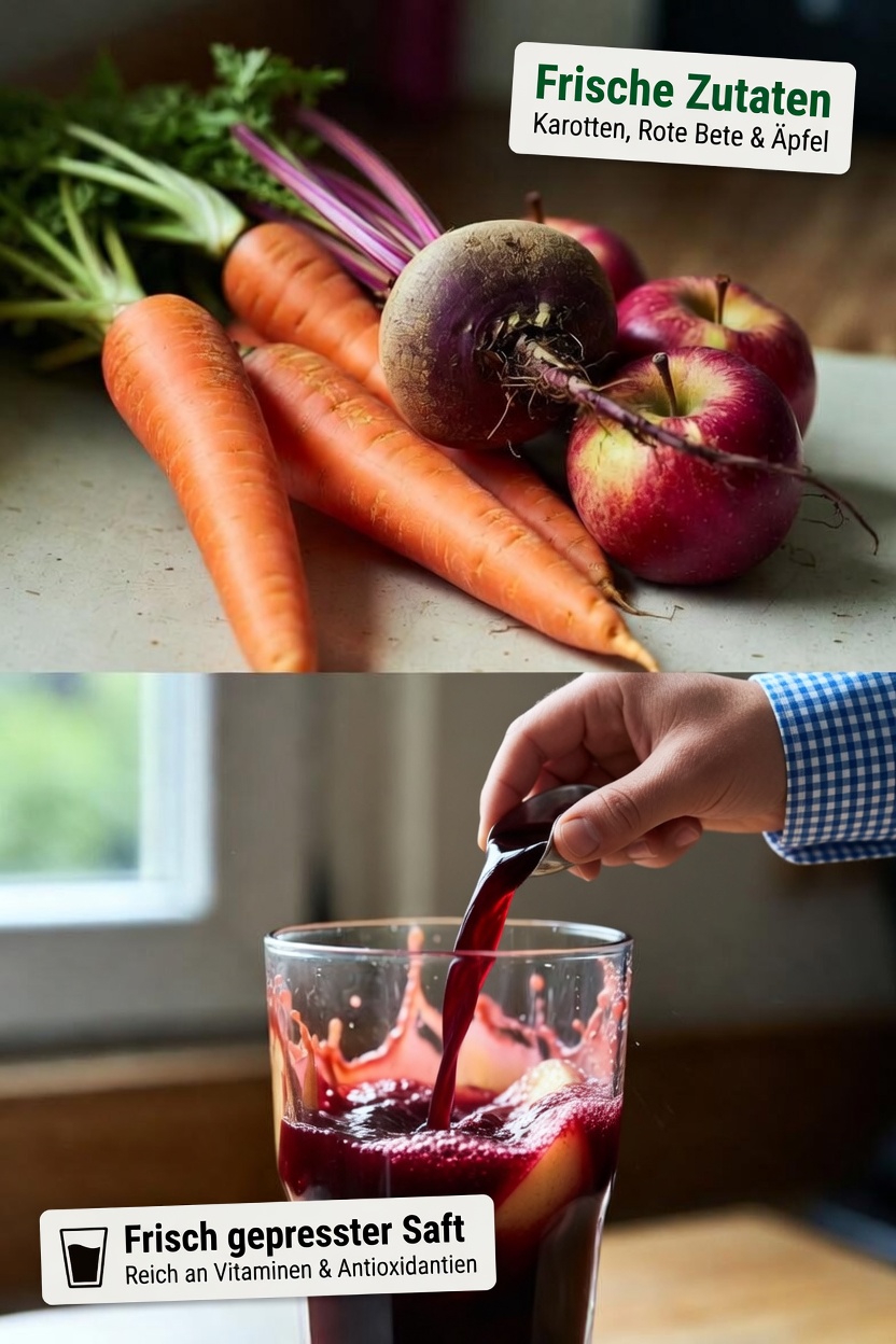 Wie man Karotten-, Rote-Bete- und Apfelsaft zubereitet: Ein einfaches Rezept für Ihre Wellness-Routine