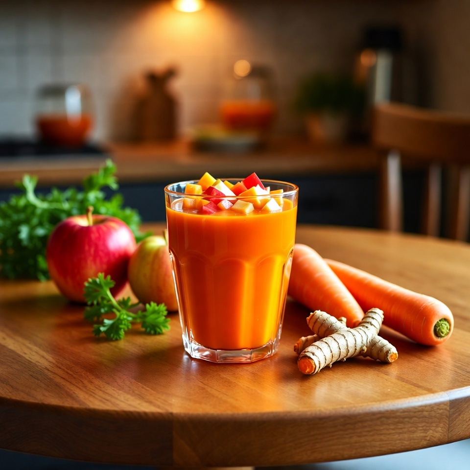 Entdecke die Kraft eines einfachen Smoothies aus Apfel, Karotte, Tomate und Kurkuma zur Unterstützung von Augen und Gehirn