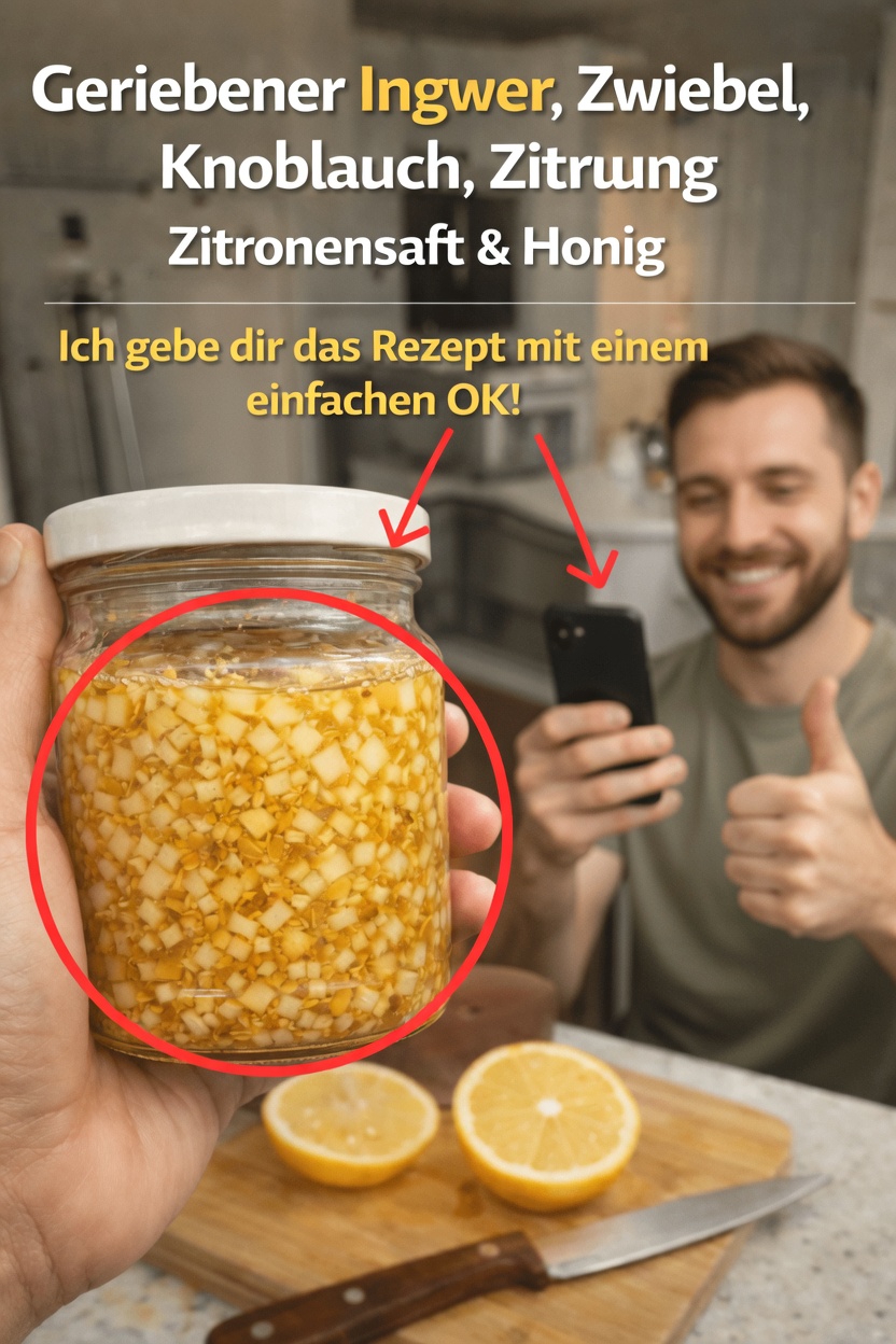 Einfache Anleitung zur Zubereitung einer Mischung aus geriebenem Ingwer, Zwiebel, Knoblauch, Zitronensaft und Honig zu Hause