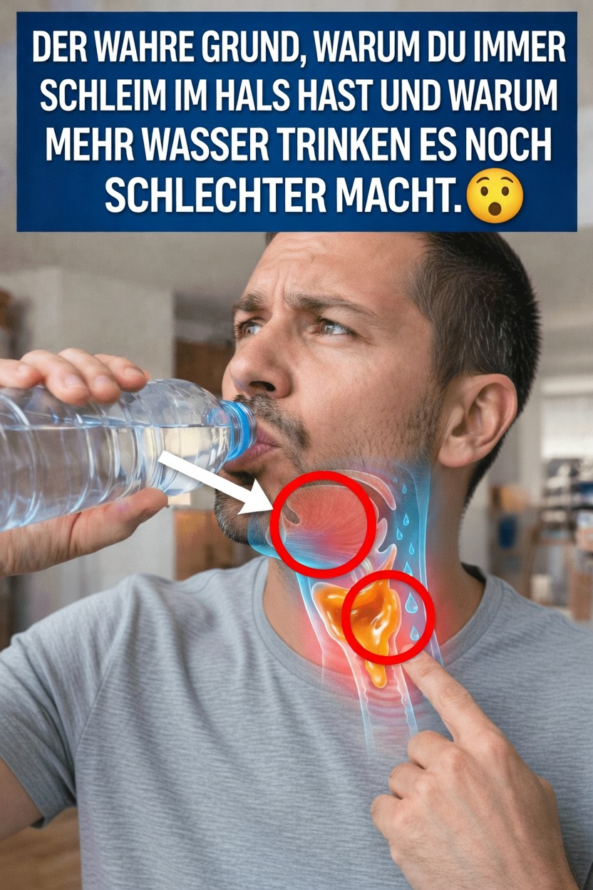Das ständige Gefühl, dass Schleim im Hals feststeckt, lässt sich möglicherweise nicht durch mehr Wassertrinken lindern – das könnte dahinterstecken