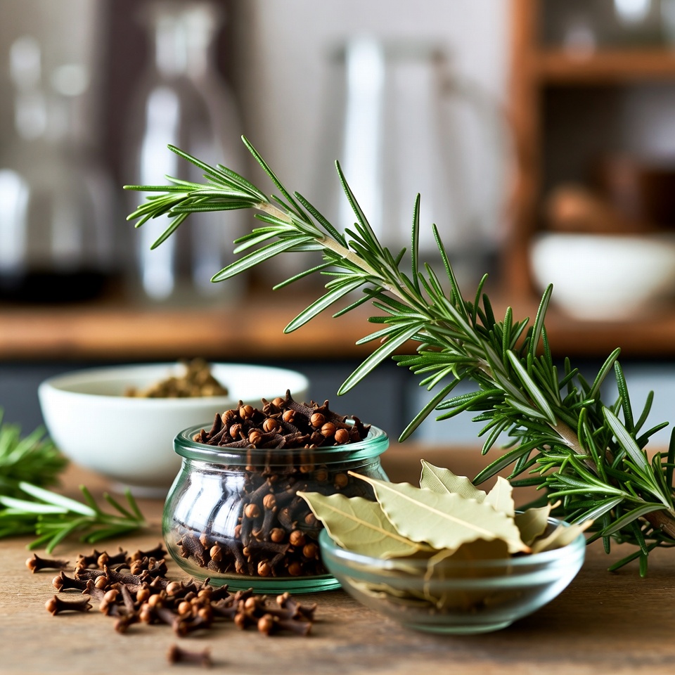 Eine natürliche Mischung aus Rosmarin, Nelken und Lorbeerblättern