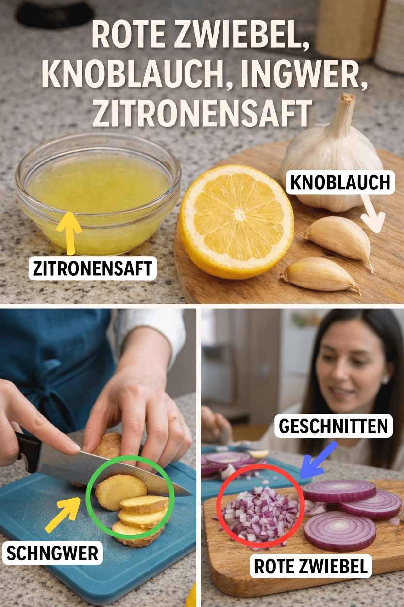 Entdecken Sie die alltägliche Kraft von roten Zwiebeln, Knoblauch, Ingwer und Zitronensaft in Ihrer Küchenroutine