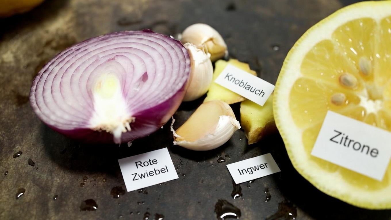 Entdecken Sie die alltägliche Kraft von roten Zwiebeln, Knoblauch, Ingwer und Zitronensaft in Ihrer Küchenroutine