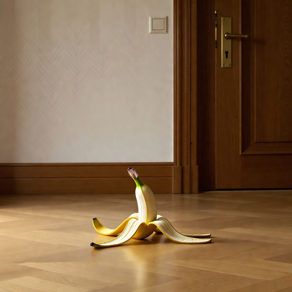 Bananenschale an deinen Füßen