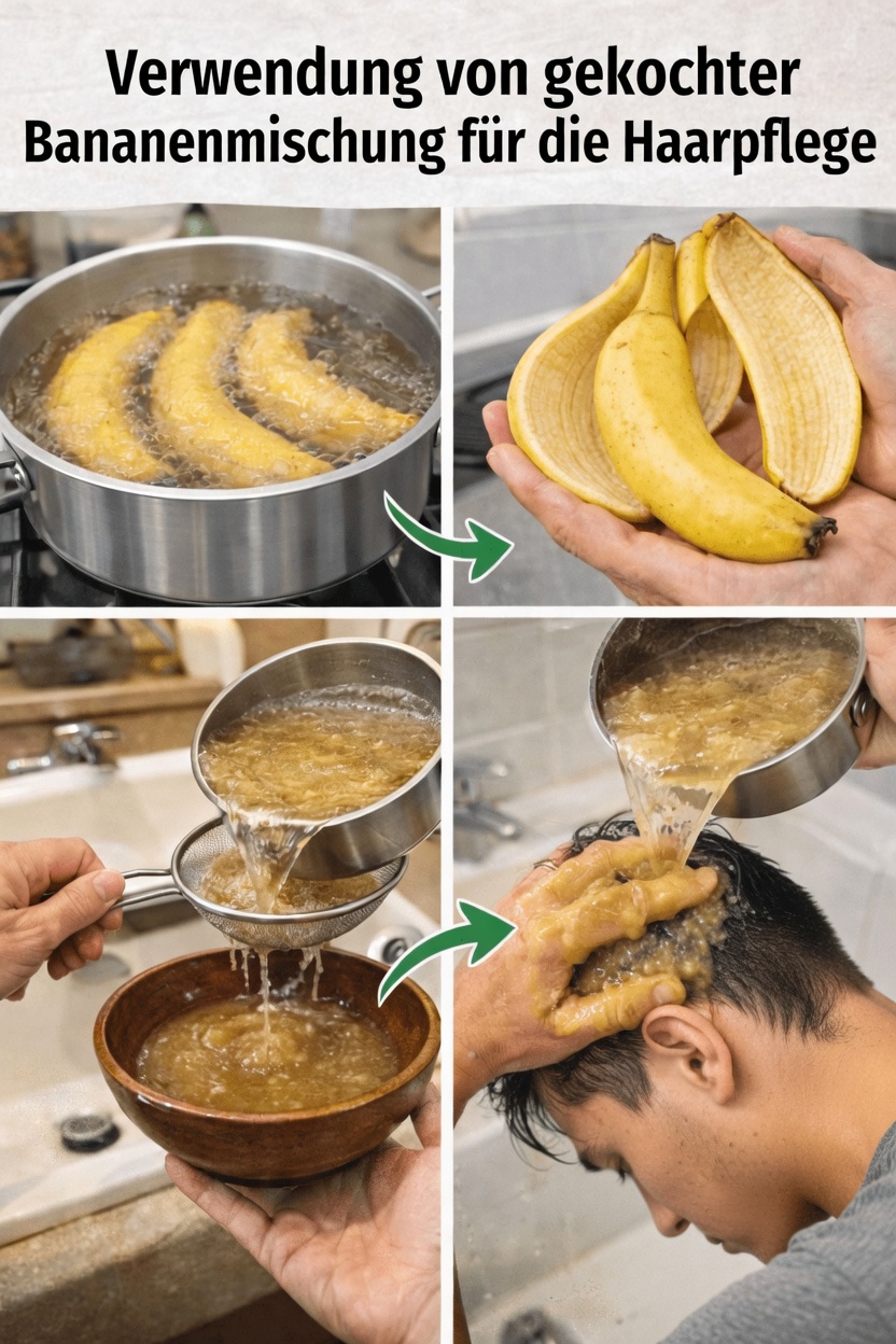 Entdecken Sie die überraschenden Vorteile von gekochtem Bananenschalenwasser als natürliche Haarspülung für gesünderes Haar