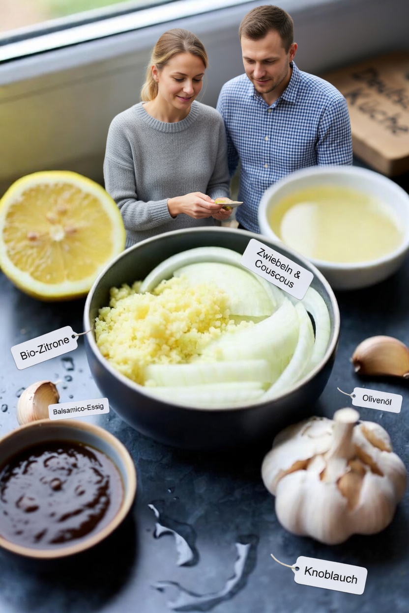 Entdecken Sie die einfache Küchenmischung: Geriebener Ingwer, Zwiebel, Knoblauch, Zitronensaft und Honig-Mischung