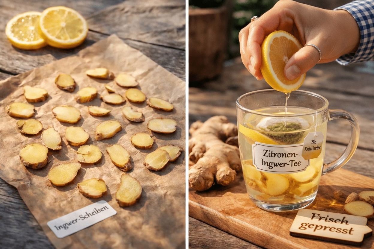 Ingwer und Zitrone als tägliche Wellness-Gewohnheit zur natürlichen Unterstützung eines entspannten Sehvermögens