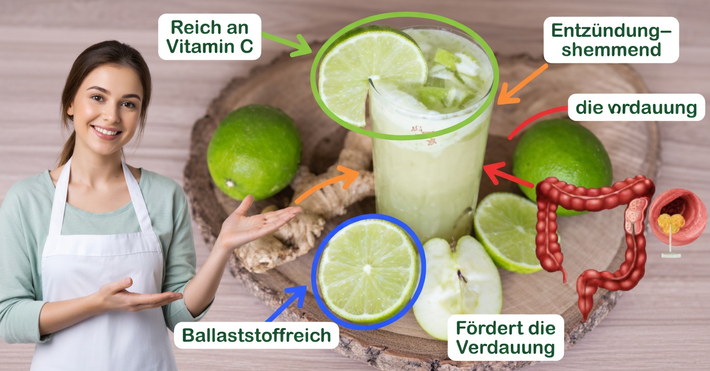 Ingwer-, Apfel- und Zitronensaft zur Entgiftung des Dickdarms