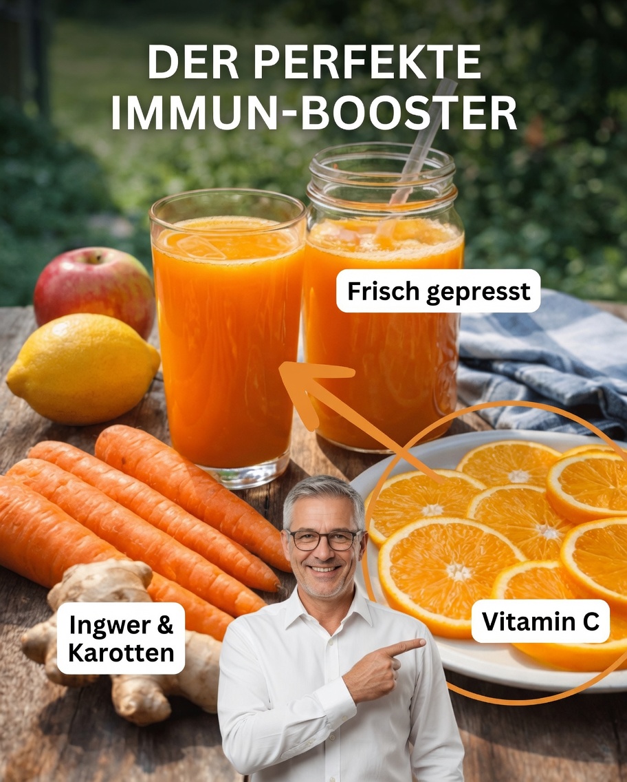 Wie man einen erfrischenden Saft aus Karotte, Orange, Apfel und Ingwer zubereitet, um die Immunität im Alltag zu unterstützen